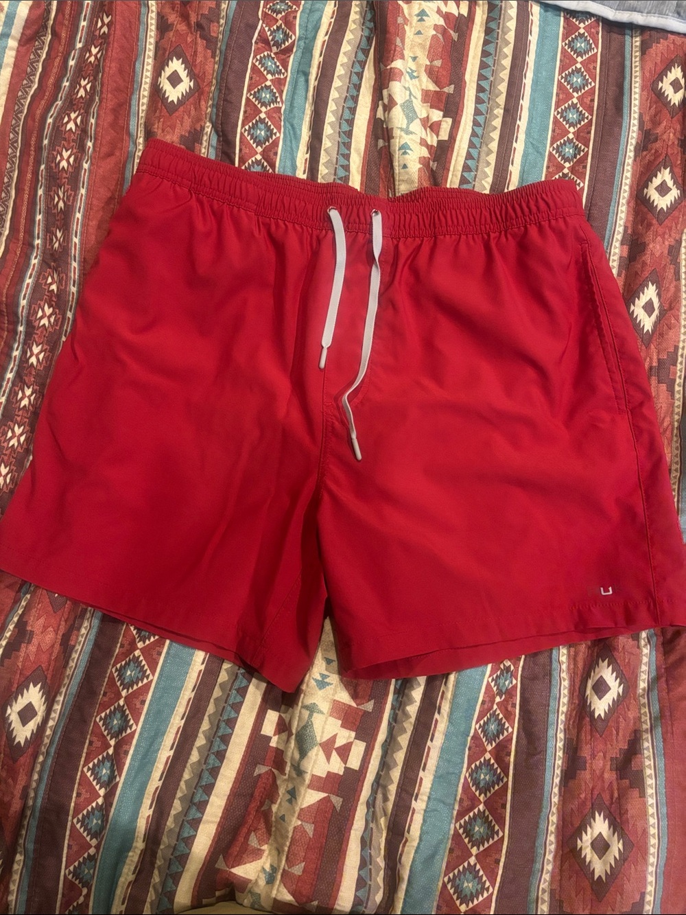 Men's Red HUK Swim Shorts with Drawstring